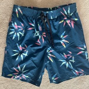 Arie Blue Board Shorts with Tropical Pattern and Quick-Dry Fabric